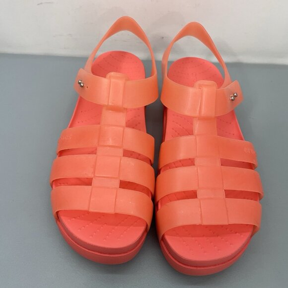 Crocs Splash Glossy Fisherman Sandals Strappy Platform Watermelon Pink Womens 9 - Picture 5 of 13